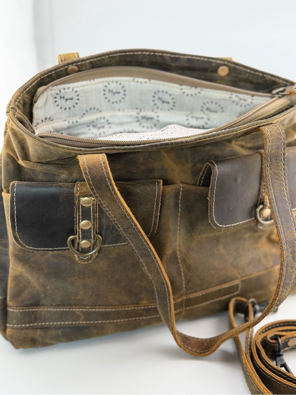 Myra Bag Brown Vintage Leather Tote Bag with Removable Strap - Picture 5 of 16